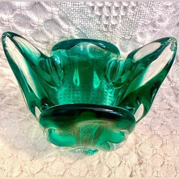 Sklo Union Chribska Glassworks 'Cats Head' Vase by Josef Hospodka Green & Amber - Picture 5 of 16